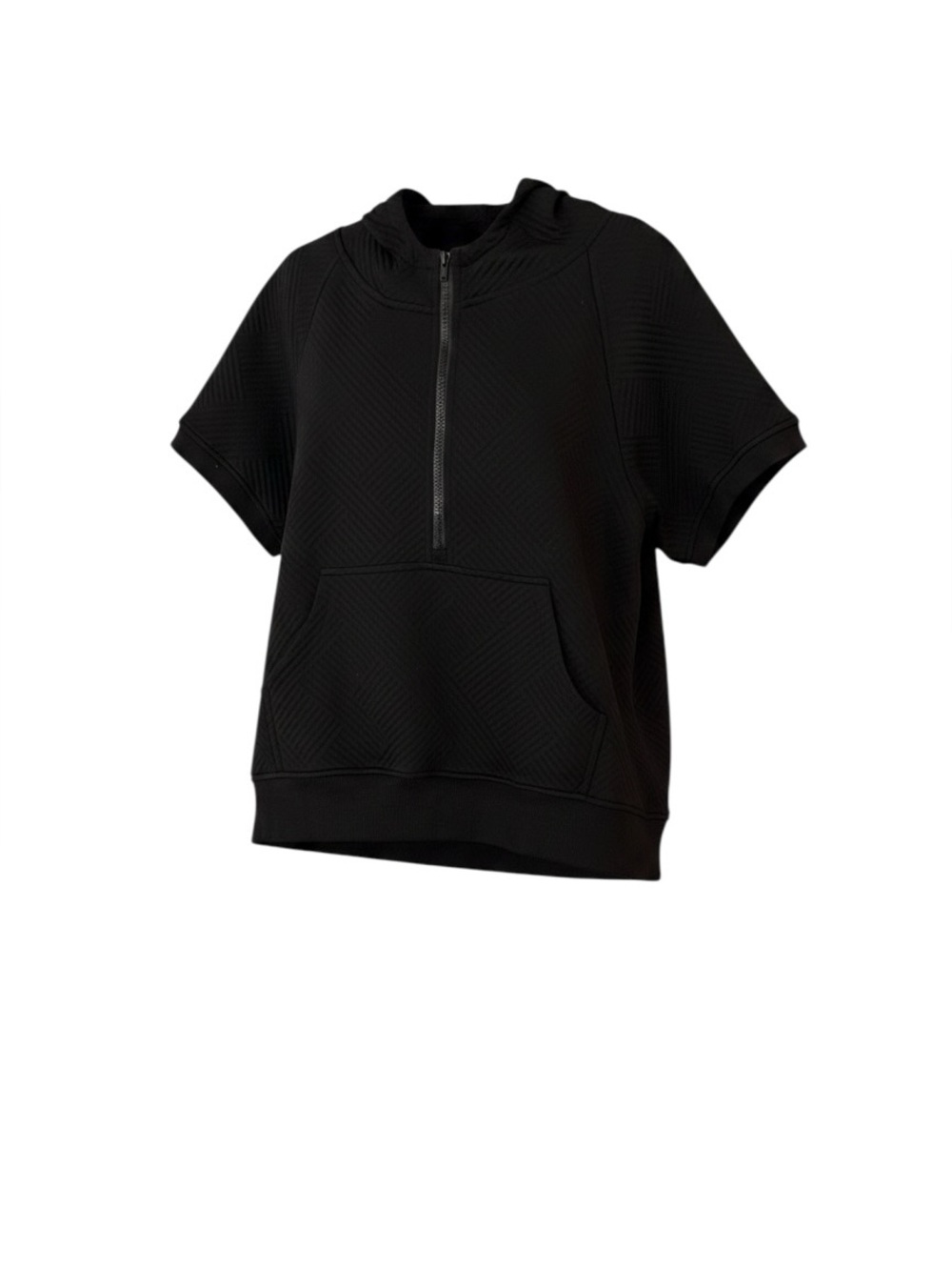 She & Sky Half Zip Quilted Texture Hoodie Top Black size L NWT